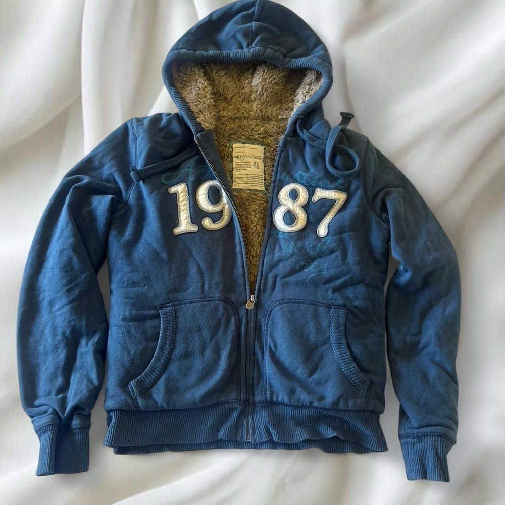 Y2K Aeropostale blue fur lined zip-up jacket